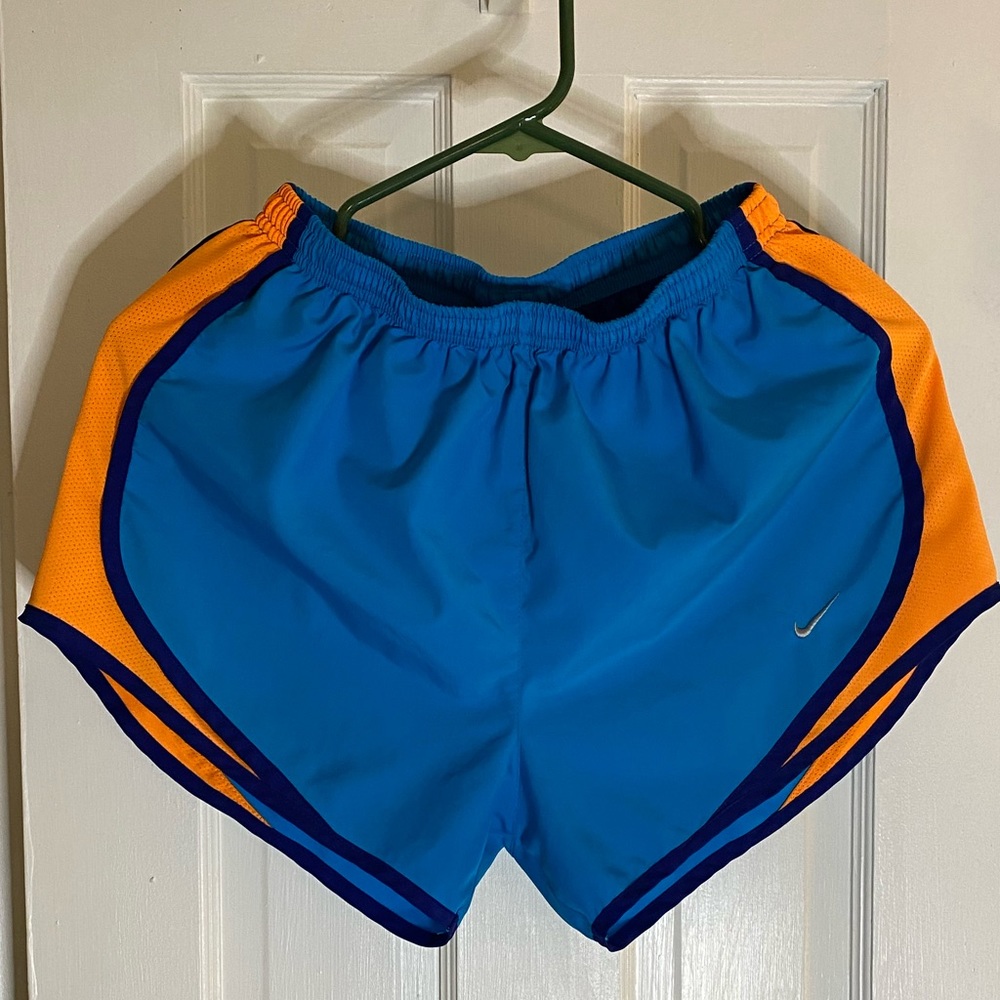 Nike Tempo Dri Fit Running Shorts Women’s Size Small Blue Orange Black